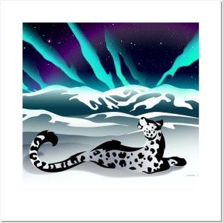 Snow Leopard Aurora Posters and Art